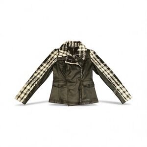 White House Black Market Women Moto Faux Leather Jacket Small Black White Tweed